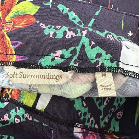 Soft Surroundings Pants Women Medium Stretch Crop Navy Floral Tropical Comfort - Picture 8 of 10